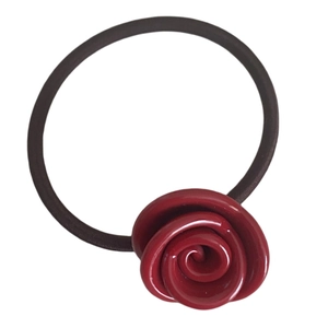 Chic 3D red resin rose flower hair tie with elastic black band for women hairstyles