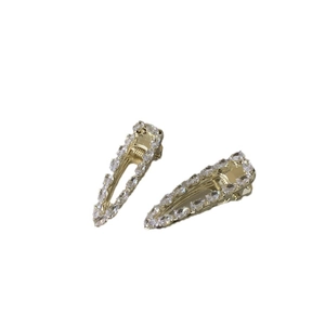 French vintage style gold alloy hair clips with white cubic zirconia in teardrop design