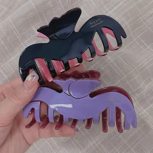 Elegant tulip-shaped acetate hair claw clip set with pink and purple color splicing