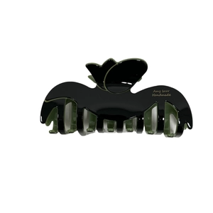 Elegant tulip acetate hair claw clip in dark green and black finish for women