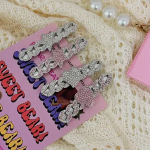 Y2K Sweet Cool Silver Rhinestone Star Heart Hair Clip For Women Alloy Metal Alligator Clip Sparkling Fringe Side Clip Hair Accessories