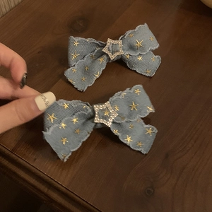 Vintage Denim Bow Hair Clip For Women Star Pattern Rhinestone Buckle Duckbill Clip Y2K Fashion Hair Accessories Headwear