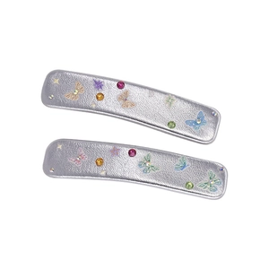 Barrettes à cheveux papillon argentées style Y2K avec strass colorés et motifs d'étoiles
