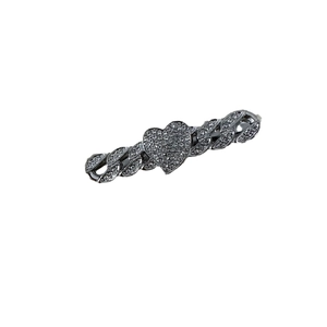 Y2K silver heart hair clip with sparkling rhinestones and metal chain design for women