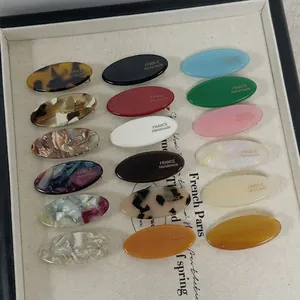 Lot de 18 barrettes ovales en acétate avec inscription dorée France handmade