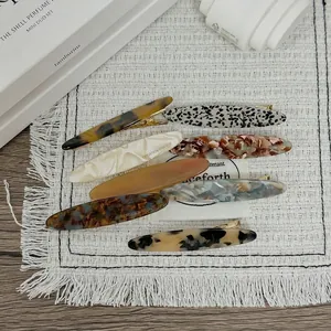 Lot de 8 barrettes à cheveux style français avec motifs léopard et marbre sur tissu