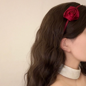 French Vintage Satin Rose Flower Headband Elegant Handmade 3D Floral Hair Hoop For Women Wedding Party Hair Accessories