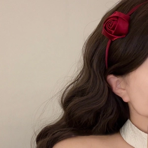 French vintage style deep red satin rose headband for elegant hair accessory styling
