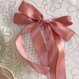 Détail du nœud en satin rose élégant avec texture de soie lisse sur dentelle blanche