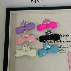 Süß Kühl Herz Schleife Haarklammer Künstliche Perle Krone Dekor Metall Entenschnabel Clip Mädchen Damen Koreanisch Glänzend Harz Haarschmuck