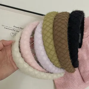 French Vintage Knitted Diamond Quilted Headband Padded Thickened High Cranial Top Hair Accessory For Women Fashion Headwear