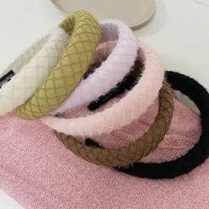 French vintage knit headband set with thick diamond pattern in six assorted autumn colors