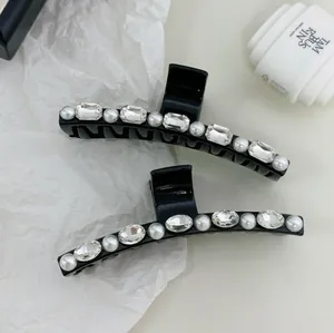Grande Pince à Cheveux Style Français en Résine Avec Fausse Künstliche Perle et Strass Élégante Pince Requin pour Coiffure Femme