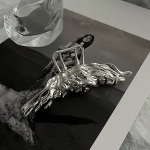 Liquid Metal Style Silver Butterfly Hair Claw Lava Texture Alloy Shark Clip Large Hair Accessories For Women Daily Party