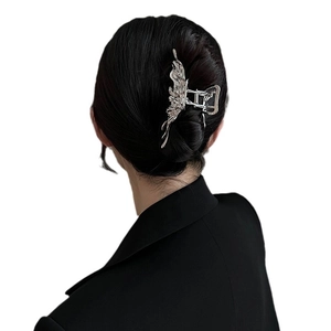 Modern liquid metal butterfly hair claw clip in silver finish for women hair styling