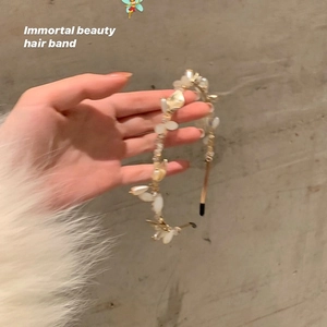 Elegant Floral Artificial Pearl Headband Vintage Gold Alloy Rhinestone Hair Band Fairy Sweet Hair Hoop For Women Wedding Party Jewelry