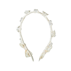 Eleganter cremeweißer Blumenhaarreif mit Perlen und Satinschleife für Damen Süßer Stil