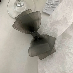 Elegant charcoal grey organza bow hair clip for women in a minimalist French style