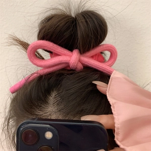 Chouchous en Tissu avec Nœud pour Femmes Style Coréen Doux Élastique à Cheveux Support Queue de Cheval Accessoires Mode