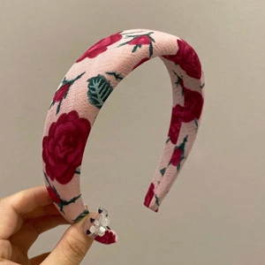 French Style Pink Rose Floral Wide Brim Sponge Headband For Women Elegant High Cranial Top Hair Hoop Daily Headwear