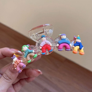 Pince à Cheveux en Acrylique Transparent Mignon de Style Coréen Pour Femmes Grande Pince Requin Avec Cinq Figures de Dessin Animé Accessoires pour Cheveux