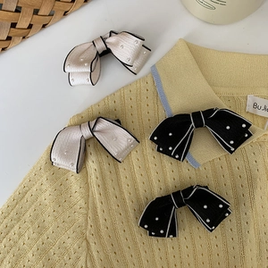 French Vintage Bow Hair Clips With Artificial Pearls Elegant Fabric Duckbill Clips For Women Girls Daily Dating Hair Accessories