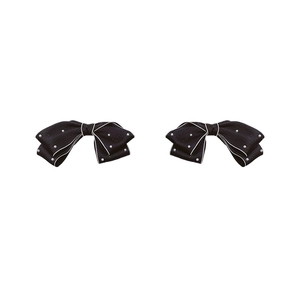 Elegant pair of black bow hair clips with white edge trim and pearl accents