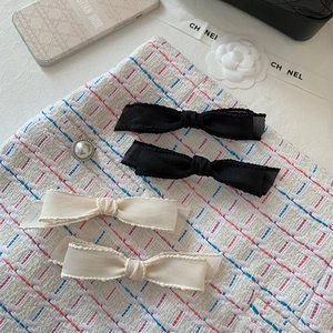French Elegant Bow Hair Clip For Women Handmade Fabric Scalloped Edge Side Clip Sweet Ribbon Duckbill Hairpin Accessories