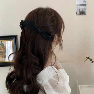 Elegant French style large black bow hair clip for women side fringe hair accessory