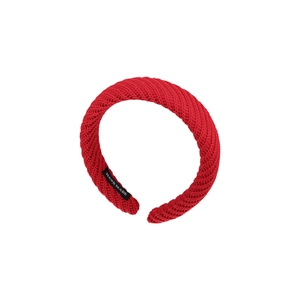 Serre-tête tricoté rouge épais avec texture côtelée large et étiquette fait main pour femme