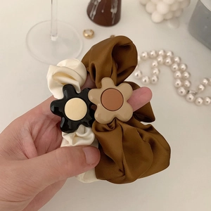 Elegant Satin Floral Scrunchies Elastic Hair Tie With Sweet Flower Decor Korean Style Soft Hair Ring For Women Accessories