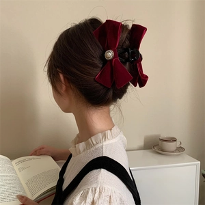 Grande Pince à Cheveux Nœud en Velours Avec Bordure de Künstliche Perles Élégante Barrette Papillon Rétro pour Femme Accessoire de Coiffure