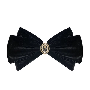 Barrette à cheveux nœud géant en velours noir style français avec rose dorée et perles