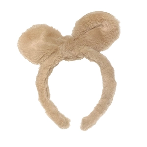 Cute plush rabbit ear headband in warm camel brown color for face washing and styling