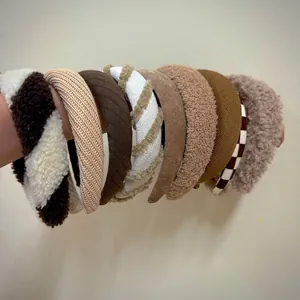 Winter wide headbands set in beige and coffee colors with high top sponge design