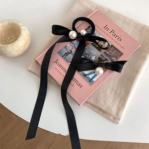 French Retro Bow Artificial Pearl Hair Clip Elegant Satin Ribbon Hair Tie For Women Vintage Aesthetic Hair Accessories
