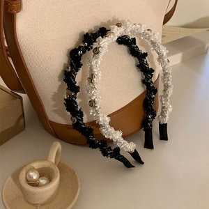 French style tweed heart headbands in black and white with vintage golden metal buckles