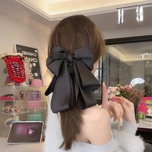 Women Elegant Large Satin Bow Hair Claw Clip Retro Oversized Ribbon Hairpin Shark Clip For Semi-Tie Styling Hair Accessories