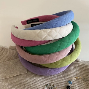 Korean Style Padded Quilted Fabric Headband For Women Diamond Lattice Sponge Hairband Sweet Fashion High Top Hair Hoop
