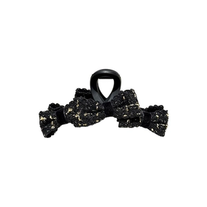 French style tweed bow hair claw clip with black and gold glitter fabric for women