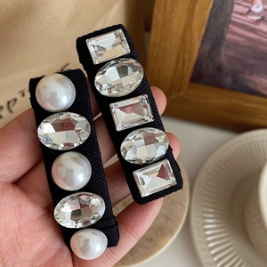 French Vintage Luxury Rhinestone Artificial Pearl Hair Clips For Women Elegant Black Fabric BB Clip Hairpin Hair Accessories Gift