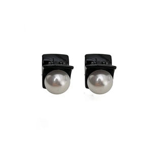 French vintage small pearl hair claws set for women in elegant black acrylic finish