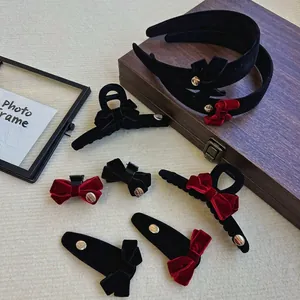 Velvet Bow Hair Clip Vintage Elegant Red Black Hair Claw For Women Christmas New Year Party Hair Accessories