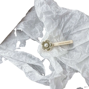 Elegant flower hair clip with pearl center and French style resin duckbill design