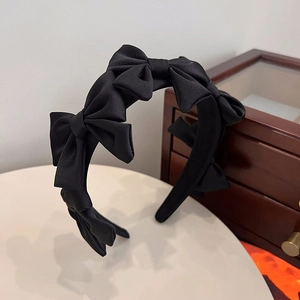Serre-tête en Satin Noir Avec Nœuds Multiples pour Femmes Doux Élégant Accessoire de Cheveux Rétro Français pour Quotidien et Fête