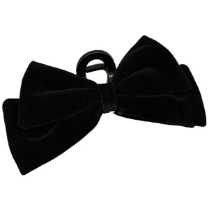 Elegant large black velvet bow hair claw clip with French style design for women