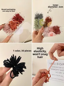 Macro detail of 2cm colorful high-elastic hair ties in a transparent storage box