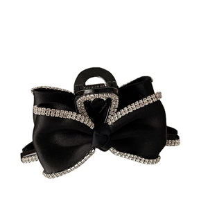 Sparkling rhinestone bow hair claw clip for women in black silk ribbon finish