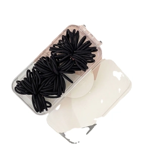 90-piece set of durable black high-elasticity hair ties in a transparent storage box