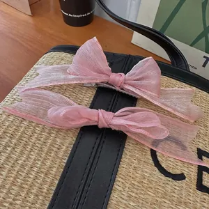Barrettes à nœuds en organza rose pour femmes, set d'accessoires de coiffure élégants